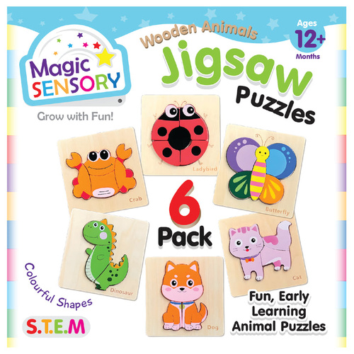 Magic Sensory Wooden Animals Jigsaw Puzzle 6 Pack