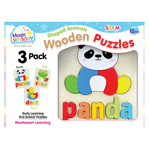 Magic Sensory Shaped Animals Wooden Puzzles Triple Pack