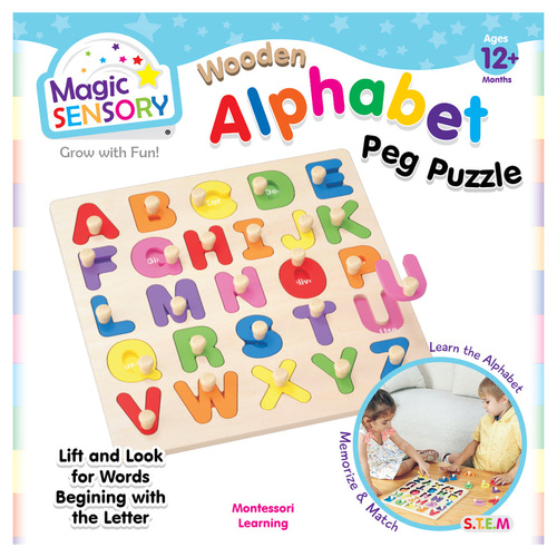Magic Sensory Wooden Alphabet Interactive Peg Puzzle for Ages 12+