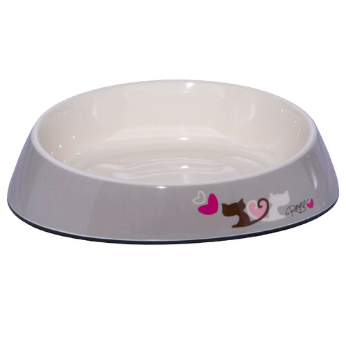 Rogz Fishcake Anti-slip Melamine Cat Bowl Grey Heart Tails