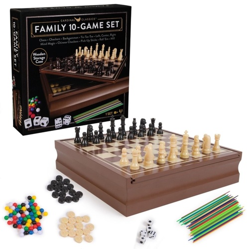 Cardinal Classic Family 10-Game Set in Wooden Cabinet