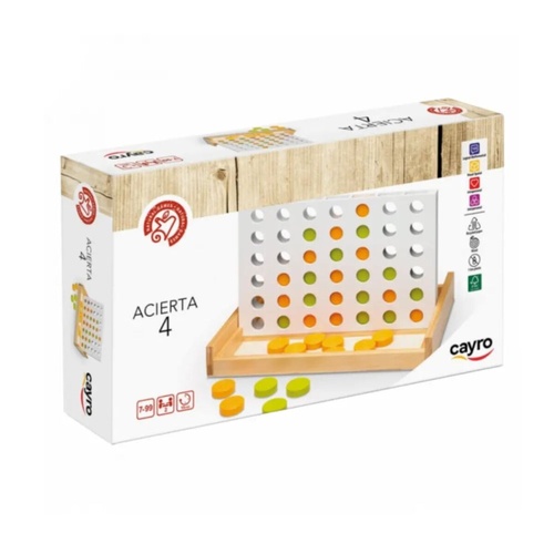Cayro Four in a Row Wood Board Game Eco-Friendly 2-Players Ages 7+