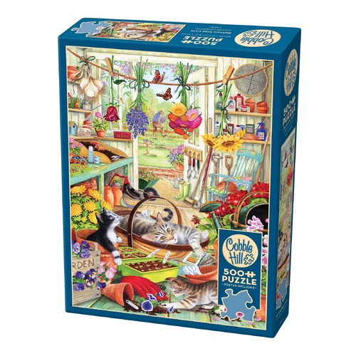 Cobble Hill Potting Shed Cats Jigsaw Puzzle incl Poster 500 Pieces
