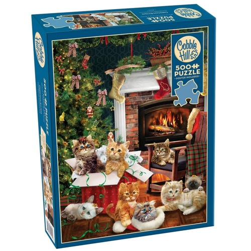Cobble Hill Christmas Kittens Jigsaw Puzzle incl Poster 500 Pieces