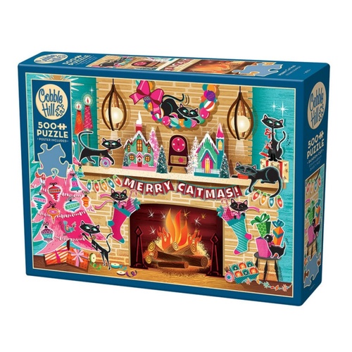 Cobble Hill Merry Catmas Jigsaw Puzzle incl Poster 500 Pieces