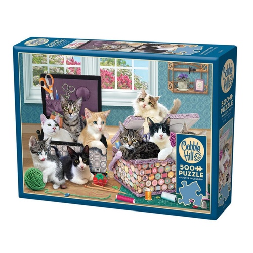 Cobble Hill Crafty Kittens Jigsaw Puzzle incl Poster 500 Pieces