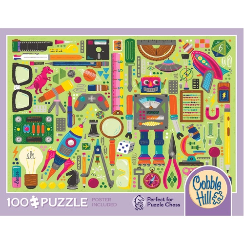 Cobble Hill Nerdy Junk Drawer Jigsaw Puzzle incl Poster 100 Pieces