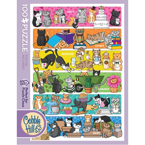 Cobble Hill Doodlecat Days Jigsaw Puzzle incl Poster 100 Pieces