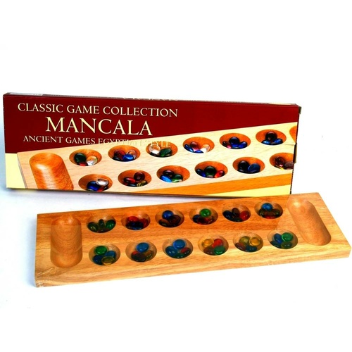 Mancala Ancient Game Egyptian Style Wood Board Glass Beads 44cm (HSN00205)