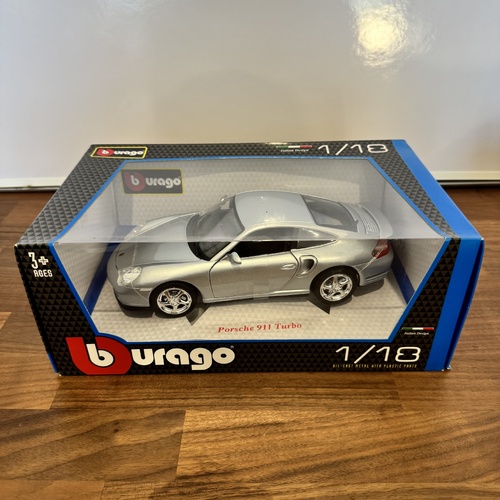 Burago Porsche 911 Turbo Silver 1:18 Diecast Model Car