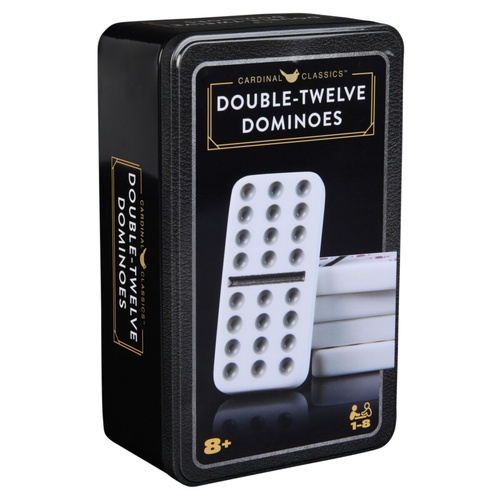 Cardinal Classic Double-Twelve Dominoes with Mexican Train in Tin