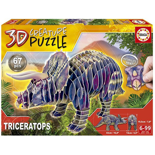 Educa 3D Creature Cardboard Puzzle Triceratops 67 Pieces (EDU19183)