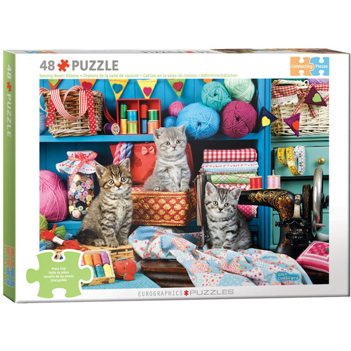 Eurographics Connecting Pieces: Sewing Room Kitten Jigsaw Puzzle 48 Pieces