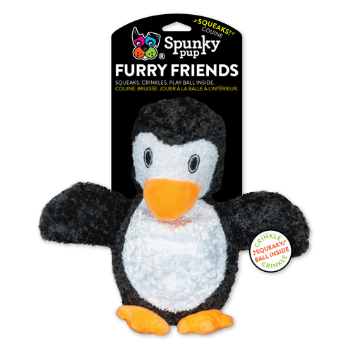 Spunky Pup Penguin with Ball Squeaker Plush Interactive Dog Toy