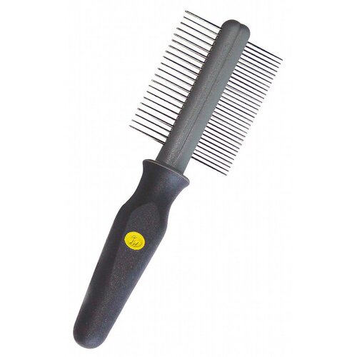 Gripsoft Double Sided Coarse & Fine Comb Rubber Non Slip Handle For Dogs 