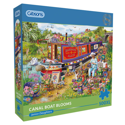 Gibsons Canal Boat Blooms by Janice Daughters Jigsaw Puzzle XL 500 Pieces