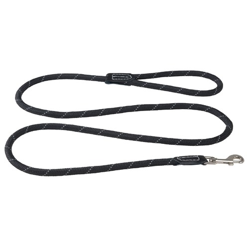 Rogz Classic Rope Genuine Leather Cuffs Dog Lead Black Medium