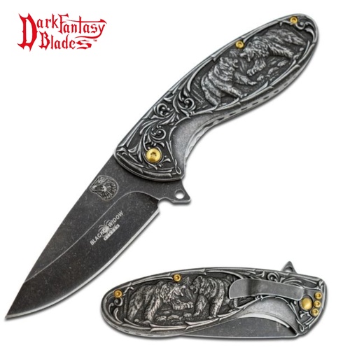 Dark Fantasy Blades Black Bears Stainless Steel Folding Knife (K-DF-9037-1NS)