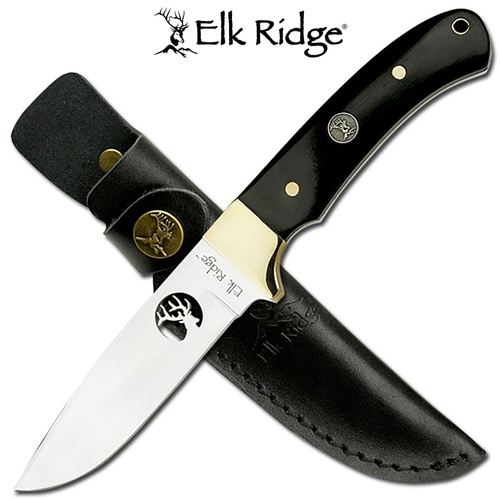 Elk Ridge Black Wood Fixed Blade Knife incl Leather Sheath (K-ER-010)