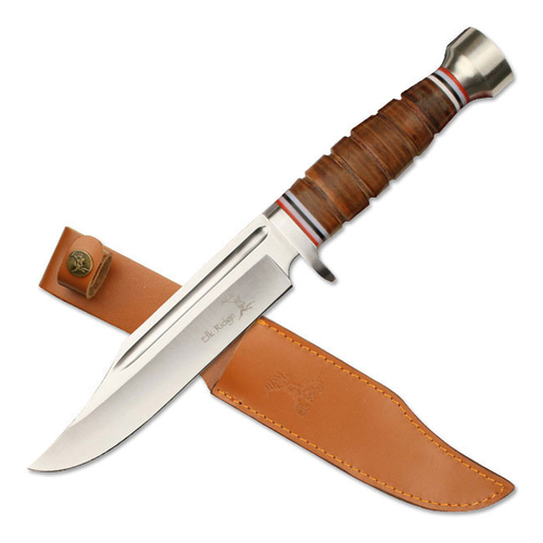 Elk Ridge Stacked Leather Bowie Knife w/ Sheath 304mm (K-ER-047)