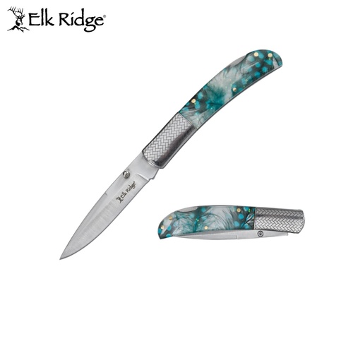 Elk Ridge Stainless Steel Folding Knife POM Handle Turquoise (K-ER-2006GN)