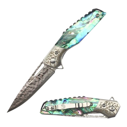 Elk Ridge Abalone Damascus Ball Bearing Liner Lock Pocket Knife