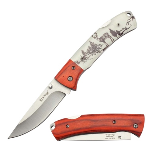 Elk Ridge Deer & Wooden Bolster Handle Lockback Pocket Knife