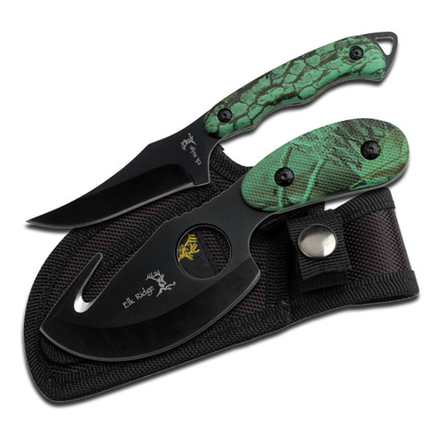Elk Ridge Green Camo Hunting Knife Set w/ Sheath (K-ER-300CA)