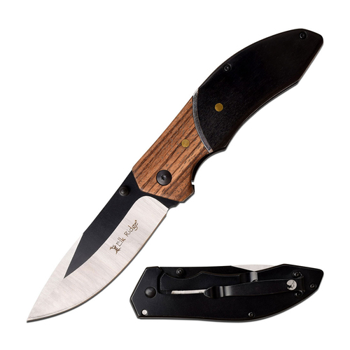 Elk Ridge Wooden & Black Folding Knife 121mm Closed Length (K-ER-948BK)