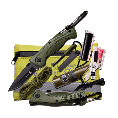 Elk Ridge Hi-Vis Survival Kit Green w/ Pouch (K-ER-PK4G)