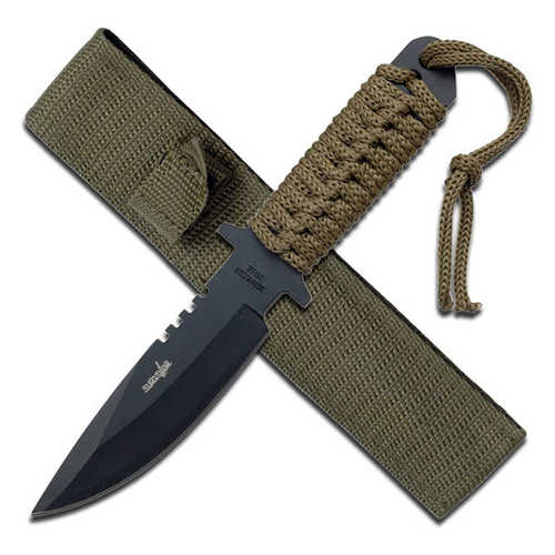 Survivor Reverse Serrated Fixed Blade Knife Black 7.5" (K-HK-7525)