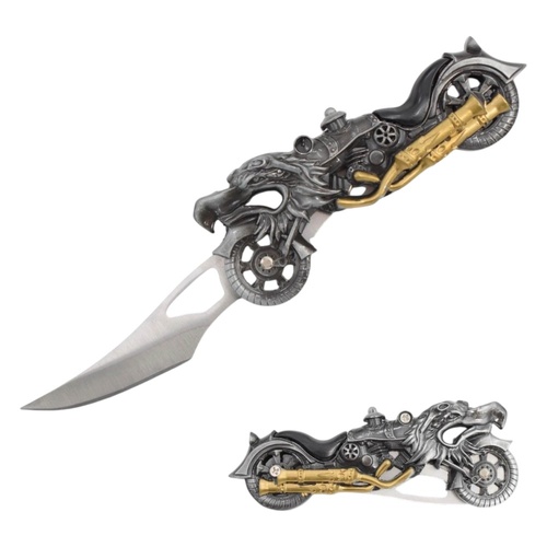 Master Collection Gold Exhaust Eagle Biker Pocket Knife Folding Blade