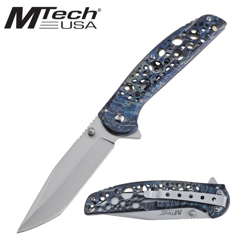 MTech USA Folding Knife Blue Marble Stainless Steel Handle (K-MT-2015GY)