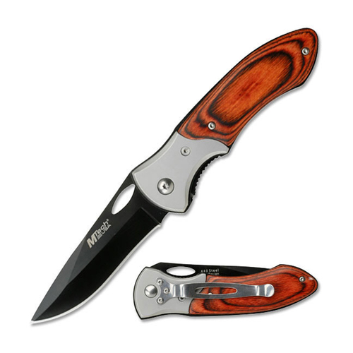 M-Tech USA Pakkawood Wooden Handle Folding Knife 205mm Open (K-MT-412)