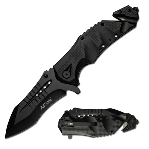 MTech USA Black Emergency Pocket Knife Black Aluminium Handle (K-MT-A845BKNS)