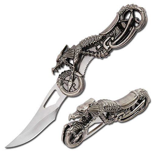 Blades USA Antique Silver Dragon Biker Knife 171mm (K-PK-2539)