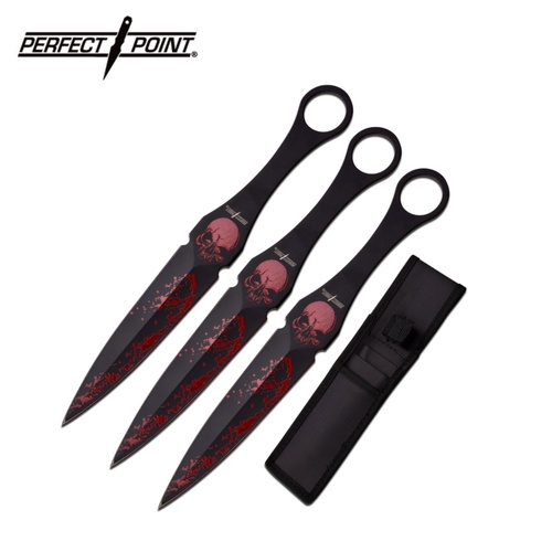 Perfect Point Red Skull Throwing Knives 3 Pack (K-PP-104-9-3)