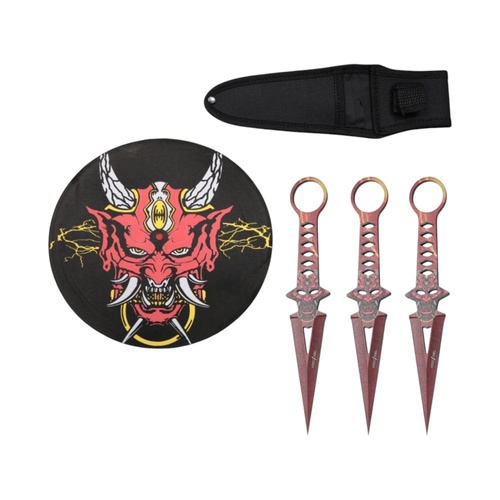 Perfect Point Red Devil Stainless Steel Throwing Knives & Target
