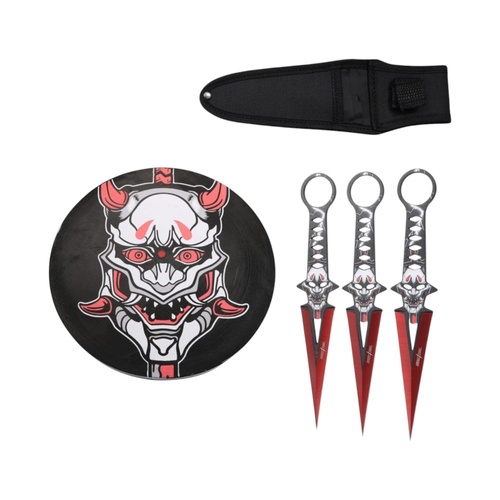 Perfect Point Red & Black Devil Stainless Steel Throwing Knives & Target