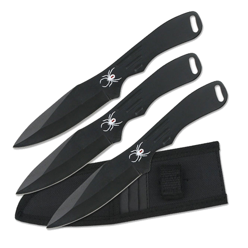 Perfect Point Spider Print Black Throwing Knife Set w/ Sheath (K-RC-1793B)