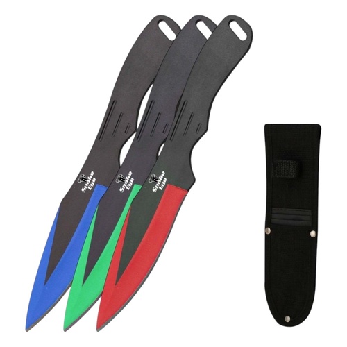 Snake Eye Red Blue Green Stainless Steel Throwing Knives 3 Pack