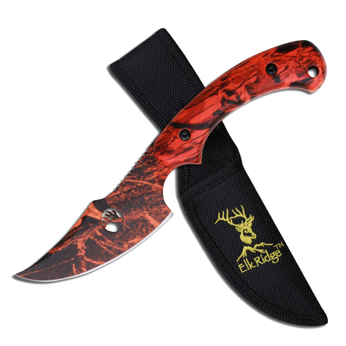 Elk Ridge Orange Camo Skinner Knife w/ Sheath 203mm (K-TA-28OC)