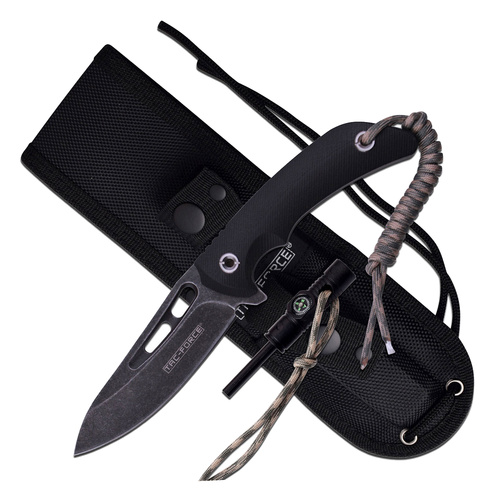 Tac-Force Survival Knife with Paracord Firestarter & Compass (K-TF-200-949BK)