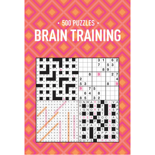 Lake Press 500 Puzzles Brain Training Puzzle Book Pink & Orange Geometric