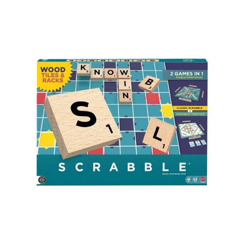 Mattel Games Scrabble Game Wooden Tiles & Racks Board Game
