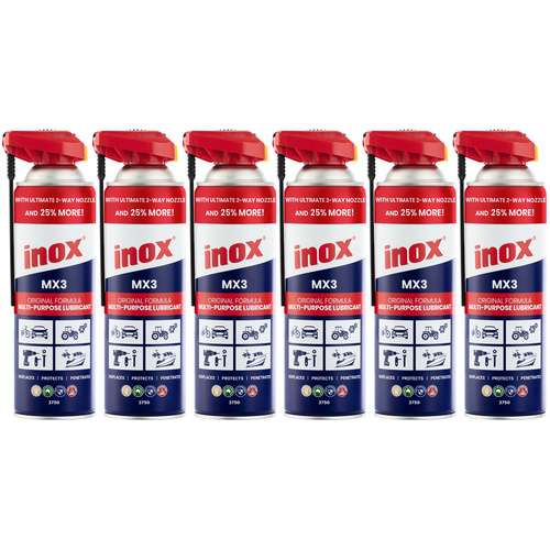 6 Pack Inox MX3 Multi-Purpose Lubricant Aerosol Spray 2-Way Nozzle 375g