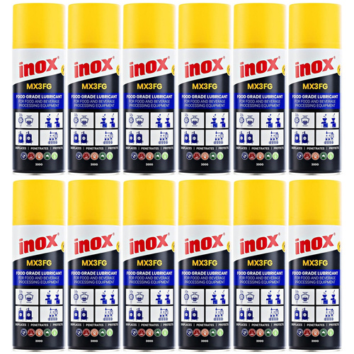 12 Pack Inox MX3FG Food Grade Multi-Purpose Lubricant Aerosol Spray 300g