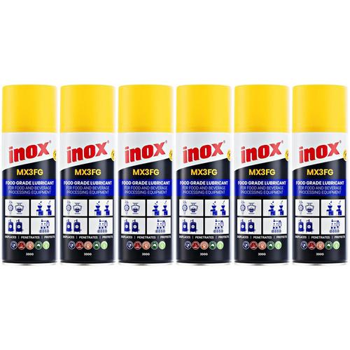 6 Pack Inox MX3FG Food Grade Multi-Purpose Lubricant Aerosol Spray 300g