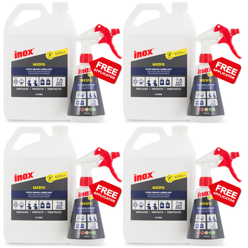 4 Pack Inox MX3FG Food Grade Multi-Purpose Lubricant 5 Litre with Applicator