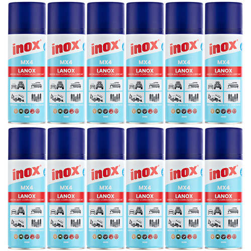 12 Pack Inox Lanox MX4 Marine Anti-Corrosion Lubricant Aerosol Spray 300g